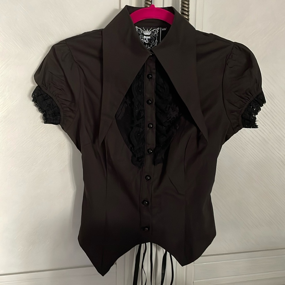 Killstar Pointed Collar Frilly Goth Witchy Blouse